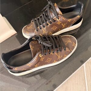 Louis Vuitton Brown Monogram Women’s Sneakers with Patent Leather Details